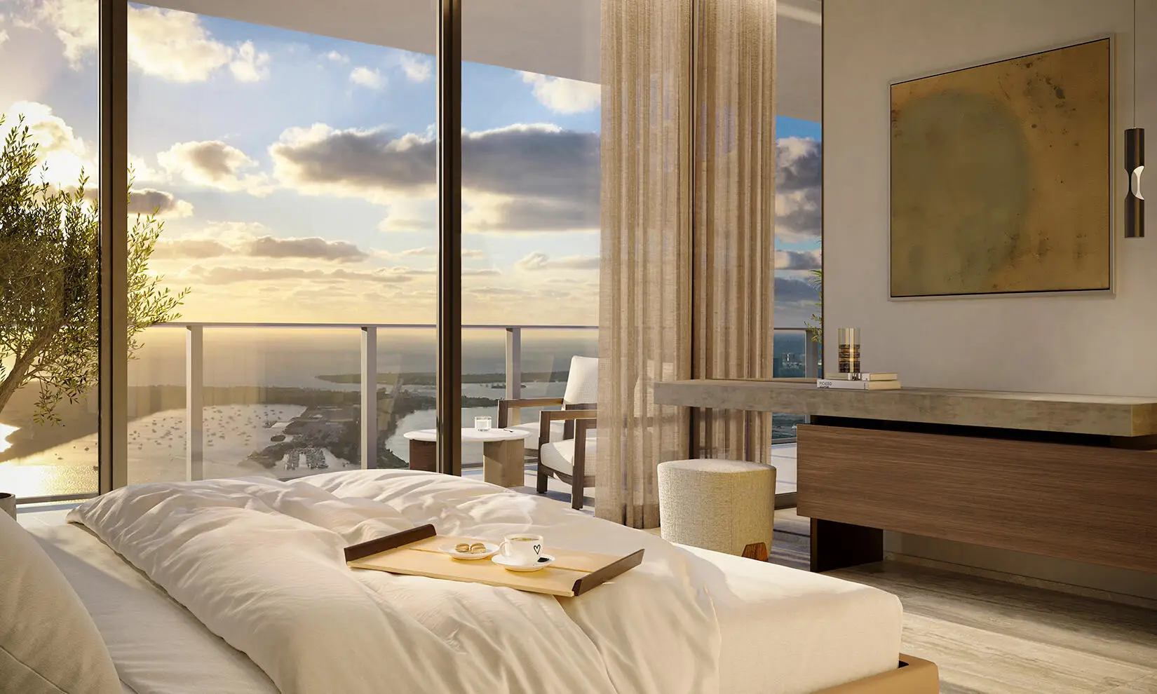 Bedroom and Balcony at Sunset at ORA by Casa Tua in Brickell, Miami