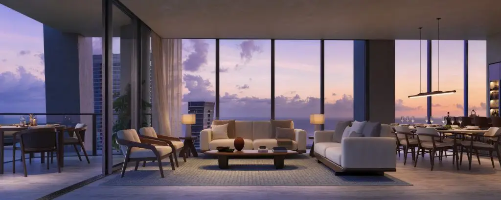Model N living and dining room at ORA by Casa Tua, minutes from Miami Heat Games