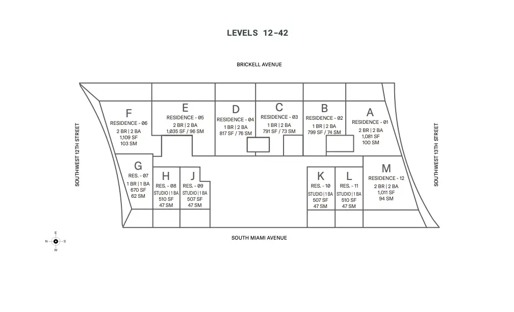 Below Bosco Residence Key Plan at ORA by Casa Tua in Brickell, Miami